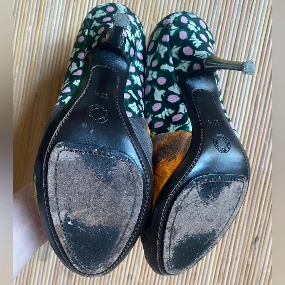WOMEN HEEL PUMPS BY DRIES VAN NOTEN Floral Heels Rouched size 37.5 - Picture 3 of 5